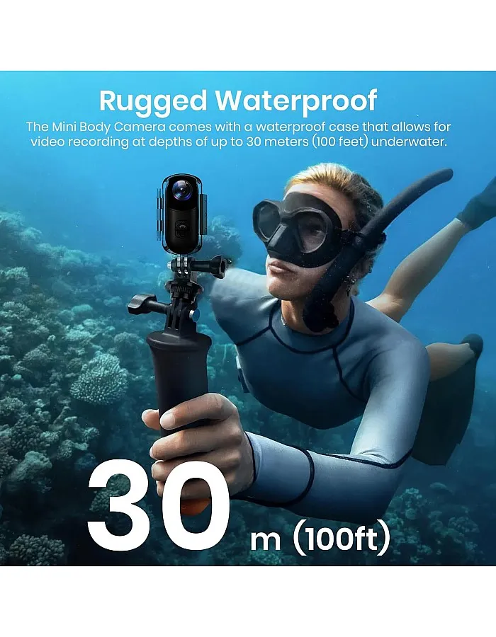Poat Action Camera, Mini Pov Camera for vlogging, IPX7 Waterproof, Body Camera with 120° Wide Angle, POV Recording for Diving, 10+ Accessories – Helmet Cam for Motorcycle, Cycling (64G-Card)
