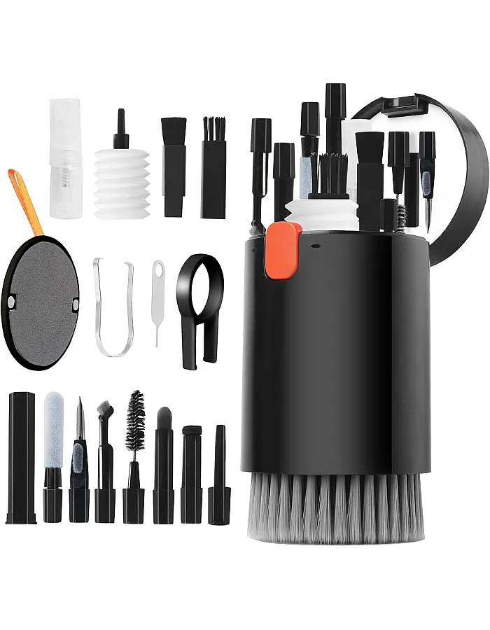 20 in 1 Multifunctional Cleaner Kit for Electronic Devices, Keyboard Cleaning Brush, Headphones Cleaner Kit for AirPods, Multi-Tool for Cleaning Laptop, Keyboard, Earbuds, Camera, Cellphones (Black)