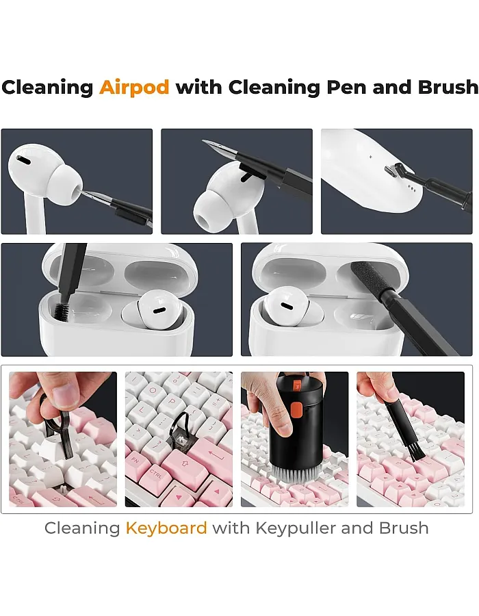 20 in 1 Multifunctional Cleaner Kit for Electronic Devices, Keyboard Cleaning Brush, Headphones Cleaner Kit for AirPods, Multi-Tool for Cleaning Laptop, Keyboard, Earbuds, Camera, Cellphones (Black)