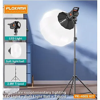 200W Plokama PK-400s Professional Lighting with QX 65CM and Stand for Video and Fotto for All Content Makers Facebook, YouTube, TikTok Fill Light 2700K-6500K, Ideal for Professional Photography
