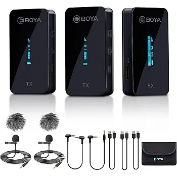 BOYA 2.4GHz Wireless Lavalier Microphone System for Camera Phone DSLR Camcorder Dual Channel Cordless BY-XM6-S2 (2 Transmitters & 1 Receiver)