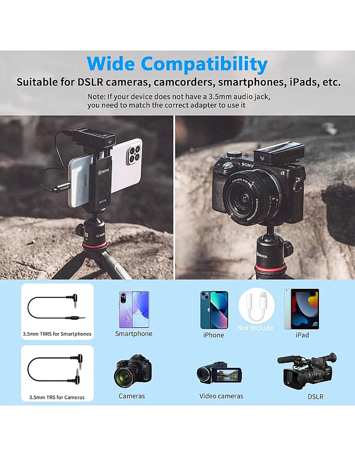 BOYA 2.4GHz Wireless Lavalier Microphone System for Camera Phone DSLR Camcorder Dual Channel Cordless BY-XM6-S2 (2 Transmitters & 1 Receiver)