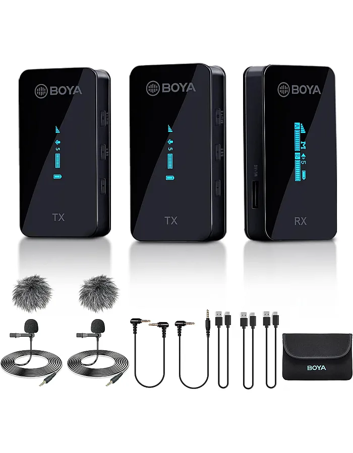 BOYA 2.4GHz Wireless Lavalier Microphone System for Camera Phone DSLR Camcorder Dual Channel Cordless BY-XM6-S2 (2 Transmitters & 1 Receiver)
