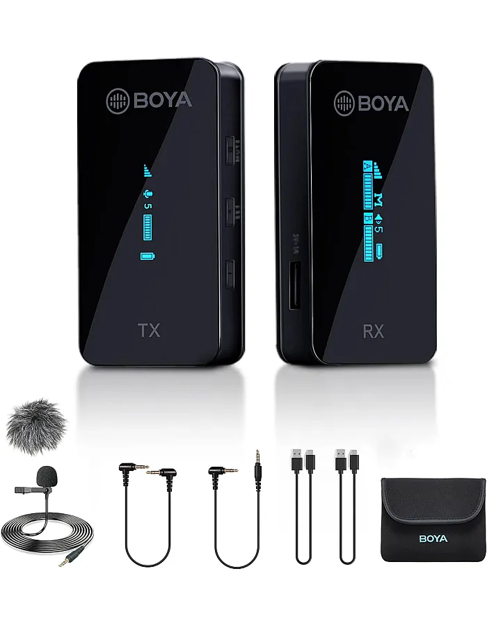 BOYA 2.4GHz Wireless Lavalier Microphone System for Camera Phone DSLR Camcorder Dual Channel Cordless BY-XM6-S2 (2 Transmitters & 1 Receiver)