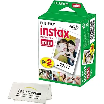Fujifilm INSTAX Mini Instant Film (White) for Fujifilm Mini 8,9,11,12 Cameras w/Quality Photo Microfiber Cloth (20 Prints)