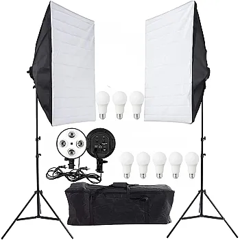 Lighting Kit Photography Photo Studio Video Continuous Light Stand Two 50 X 70cm Softbox 8 Bulbs Two 4-Light Holder