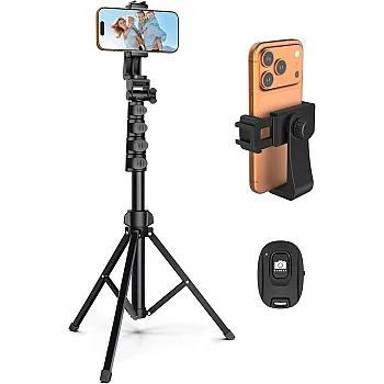 Liphisy 64” Tripod for Cell Phone & Camera, Phone Tripod with Remote and Phone Holder, Sturdy & Stable Height Adjustable Multi-Angle Shot Selfie Stick Tripod for Video Recording