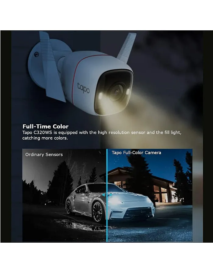 Tapo C320WS 2K QHD Wireless & Wired Security Camera Outdoor, IP66, Person/Vehicle Detection, Starlight Colour Night Vision, Cloud and Local Storage, Works With Alexa and Google, No Monthly Fee