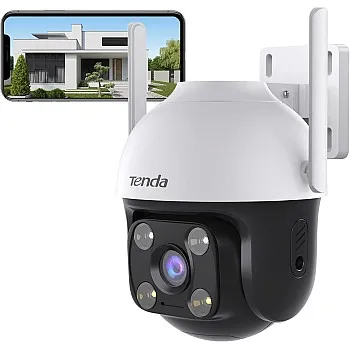 Tenda Outdoor Wi-Fi Camera, 2K Surveillance Camera with Color Night Vision, 360° IP Cam, Two-Way Audio, Motion and People Detection, Compatible with Alexa, CH3