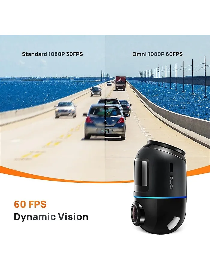 70mai Omni Dashcam, Patented 360° Full View Rotatable Design with HDR Imaging, 24H AI Motion Detection, Parking Surveillance, Inbuilt GPS Logger, Expanded ADAS, Voice Control 60 FPS (128GB)