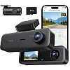 70mai T800E 3 Channel Dash Cam Front Rear + Inside, 4K+1080P+1080P Car Dash Camera with Free 64GB, GPS, Wi-Fi 6, Voice Control, 24/7 Parking, Night Vision, Loop Recording, Supercapacitor Support 512GB