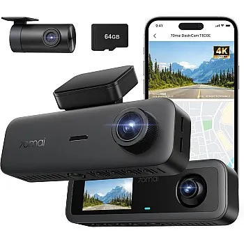 70mai T800E 3 Channel Dash Cam Front Rear + Inside, 4K+1080P+1080P Car Dash Camera with Free 64GB, GPS, Wi-Fi 6, Voice Control, 24/7 Parking, Night Vision, Loop Recording, Supercapacitor Support 512GB