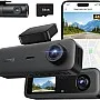 70mai T800E 3 Channel Dash Cam Front Rear + Inside, 4K+1080P+1080P Car Dash Camera with Free 64GB, GPS, Wi-Fi 6, Voice Control, 24/7 Parking, Night Vision, Loop Recording, Supercapacitor Support 512GB
