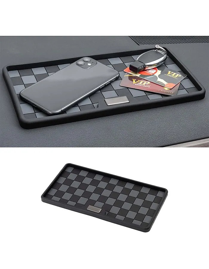 Car Dashboard Non Slip Mat, 11.06'' x 5.98'' Universal Grid Multi-Functional Sticky Adhesive Pad, Dash Sticky Gripping Mat for Cell Phones, Keys, Sunglasses, Electronic Devices, GPS (Black Gray)