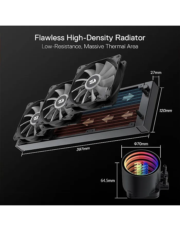 REDRAGON CCW-3014 360mm Liquid CPU Cooler with ARGB Lighting, Triple PWM Fans (Up to 2200 RPM), 78.5 CFM Airflow & Quiet Pump – High-Performance Cooling for Gaming & Workstations
