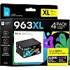 إنك باد خراطيش متعددة 963XL لطابعة اتش بي 963 963 XL واتش بي اوفيس جيت برو 9010 9012 9013 9014 9015 9016 9018 9019 9020 9022 9023 9025 9026 9026 9000 28 (أسود/ازرق سيان/ارجواني ماجن