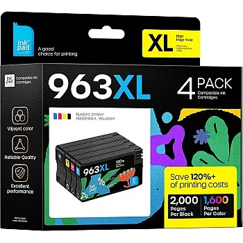 iNKPAD 963XL Multipack Cartridges for HP 963 963 XL for HP OfficeJet Pro 9010 9012 9013 9014 9015 9016 9018 9019 9020 9022 9023 9025 9026 9026 900 28 (black/Cyan/Magenta/Yellow)