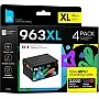 إنك باد خراطيش متعددة 963XL لطابعة اتش بي 963 963 XL واتش بي اوفيس جيت برو 9010 9012 9013 9014 9015 9016 9018 9019 9020 9022 9023 9025 9026 9026 9000 28 (أسود/ازرق سيان/ارجواني ماجن