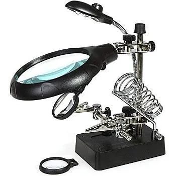 2.5 X 7.5X 10X LED Light Magnifier Helping Hand Auxiliary Clamp Alligator Clip Stand