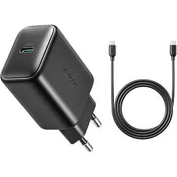 شاحن حائط سريع JR‑TCF23 25 واط USB‑C PD مع كابل USB نوع C إلى USB‑C بطول 1 م، محول شحن سريع بمنفذ واحد للموبايلات الذكية والتابلت من جوي رووم - أسود