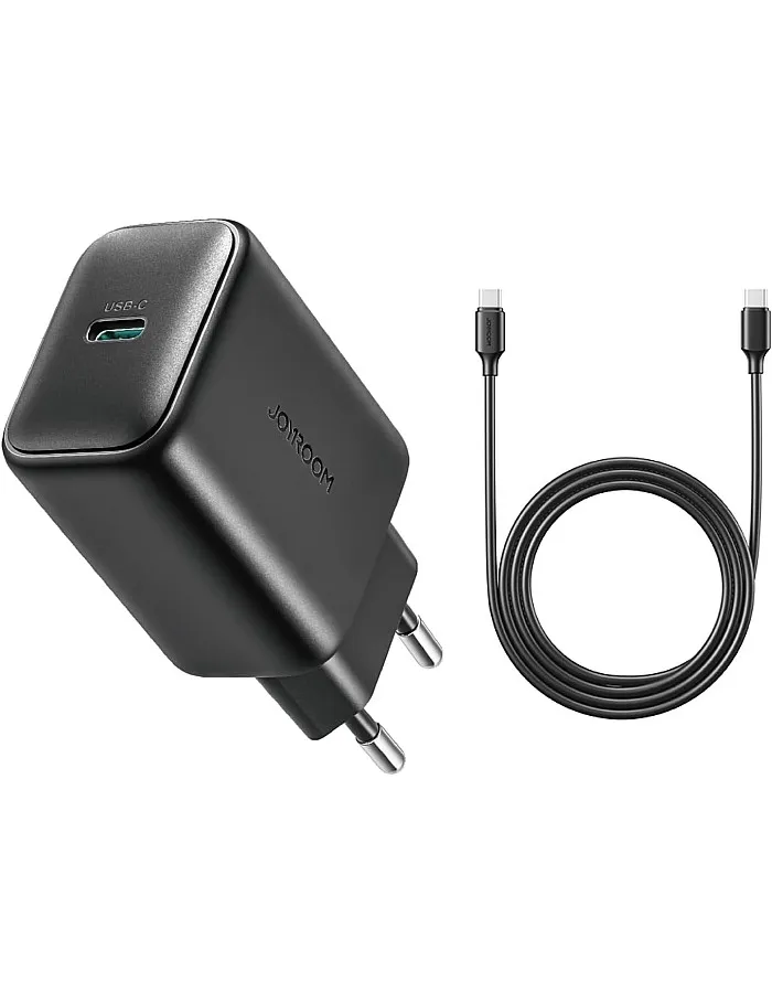 شاحن حائط سريع JR‑TCF23 25 واط USB‑C PD مع كابل USB نوع C إلى USB‑C بطول 1 م، محول شحن سريع بمنفذ واحد للموبايلات الذكية والتابلت من جوي رووم - أسود
