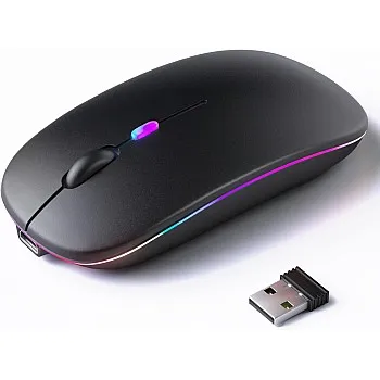 KANMABPC Wireless Bluetooth Mouse, Rechargeable LED Dual Mode Mouse (Bluetooth 5.2 and USB Receiver) Portable Silent Mouse,for Laptop/Desktop/Tablet(Black)
