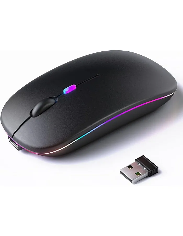 KANMABPC Wireless Bluetooth Mouse, Rechargeable LED Dual Mode Mouse (Bluetooth 5.2 and USB Receiver) Portable Silent Mouse,for Laptop/Desktop/Tablet(Black)