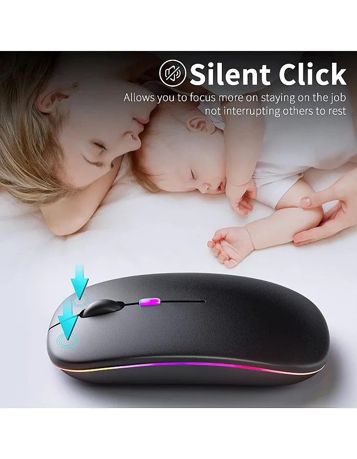 KANMABPC Wireless Bluetooth Mouse, Rechargeable LED Dual Mode Mouse (Bluetooth 5.2 and USB Receiver) Portable Silent Mouse,for Laptop/Desktop/Tablet(Black)