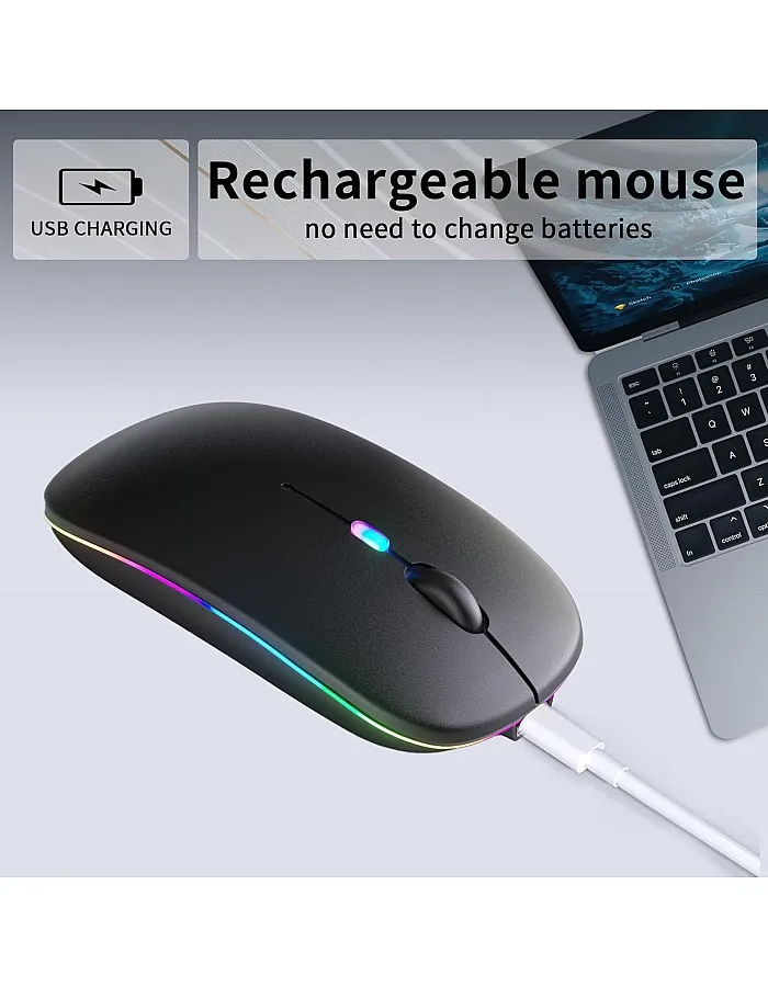 KANMABPC Wireless Bluetooth Mouse, Rechargeable LED Dual Mode Mouse (Bluetooth 5.2 and USB Receiver) Portable Silent Mouse,for Laptop/Desktop/Tablet(Black)