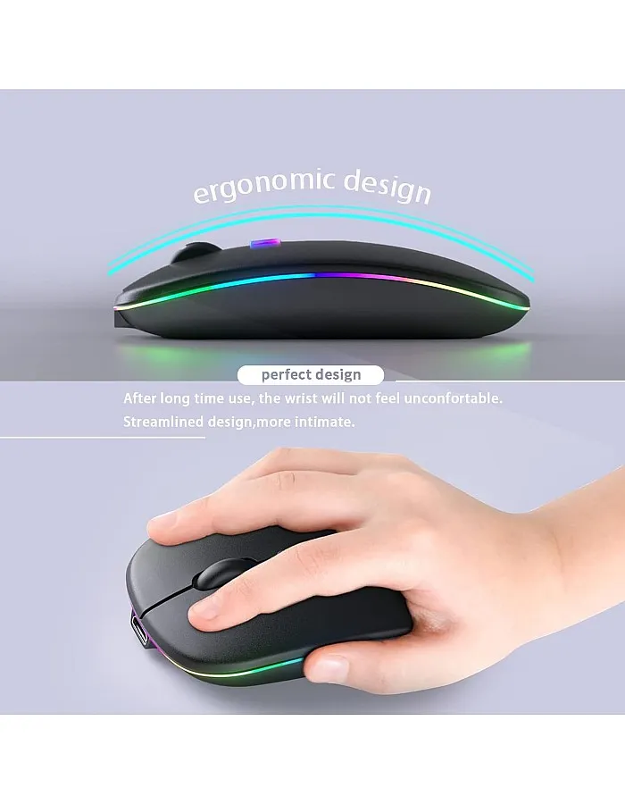 KANMABPC Wireless Bluetooth Mouse, Rechargeable LED Dual Mode Mouse (Bluetooth 5.2 and USB Receiver) Portable Silent Mouse,for Laptop/Desktop/Tablet(Black)