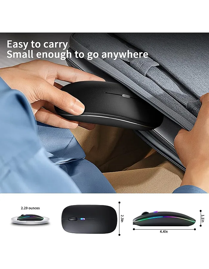 KANMABPC Wireless Bluetooth Mouse, Rechargeable LED Dual Mode Mouse (Bluetooth 5.2 and USB Receiver) Portable Silent Mouse,for Laptop/Desktop/Tablet(Black)
