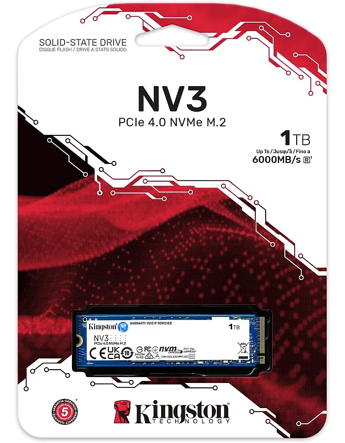 وحدة تخزين داخلية من كينجستون بسعة 1 تيرابايت موديل NV3 بتقنية NVMe واتصال PCIe متوافقة مع الكمبيوتر نوع سوليد ستيت درايف