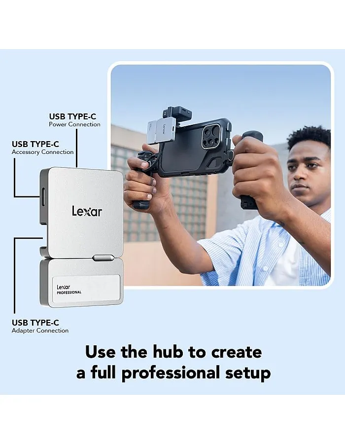 Lexar 1TB Professional Go Portable SSD w/Hub, Supports Apple ProRes, Up to 1050MB/s Read & 1000MB/s Write, USB 3.2 Gen 2, Rugged, Compatible with iPhone 15 Series, PC & Mac (LSL400S001T-RNSNU)