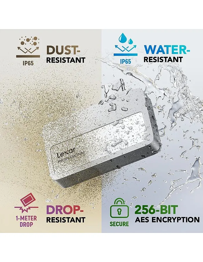 Lexar 1TB Professional Go Portable SSD w/Hub, Supports Apple ProRes, Up to 1050MB/s Read & 1000MB/s Write, USB 3.2 Gen 2, Rugged, Compatible with iPhone 15 Series, PC & Mac (LSL400S001T-RNSNU)