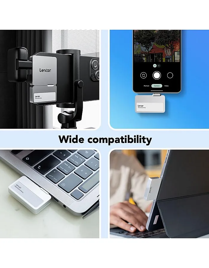 Lexar 1TB Professional Go Portable SSD w/Hub, Supports Apple ProRes, Up to 1050MB/s Read & 1000MB/s Write, USB 3.2 Gen 2, Rugged, Compatible with iPhone 15 Series, PC & Mac (LSL400S001T-RNSNU)