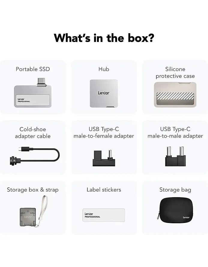 Lexar 1TB Professional Go Portable SSD w/Hub, Supports Apple ProRes, Up to 1050MB/s Read & 1000MB/s Write, USB 3.2 Gen 2, Rugged, Compatible with iPhone 15 Series, PC & Mac (LSL400S001T-RNSNU)