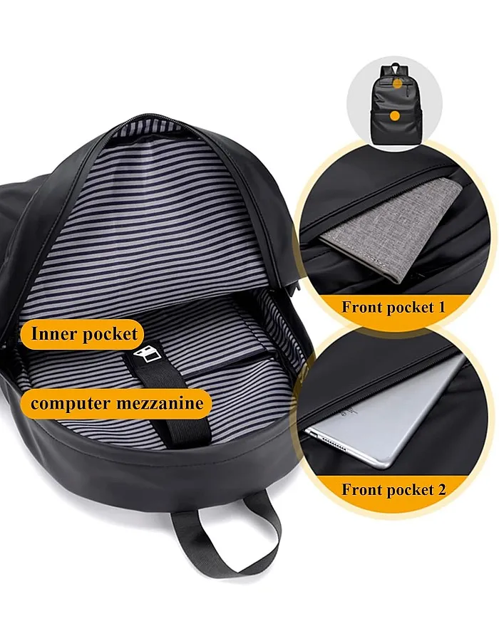 Qiccijoo Laptop Backpack for Men or Women, Water Resistant Travel Backpacks,Fashion Slim Durable College School Backpacks Fits 15.6 Inch Laptop Business Travel Anti Theft Bookbag Gift(Black)