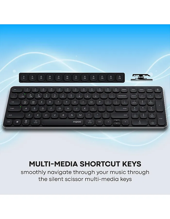 Rapoo 9320M Bluetooth 4.0, 5.0 + 2.4G Wireless Multi-Mode Keyboard Mouse Combo, Aluminum Base, 2400 DPI, 10M Range, Compact Dark Grey