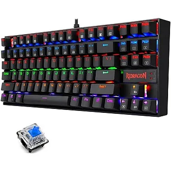 Redragon K552 KUMARA Mechanical Gaming Keyboard - BLUE Switch - Rainbow Backlight - 87 Key TKL Size - Arabic/English Keys|| Black