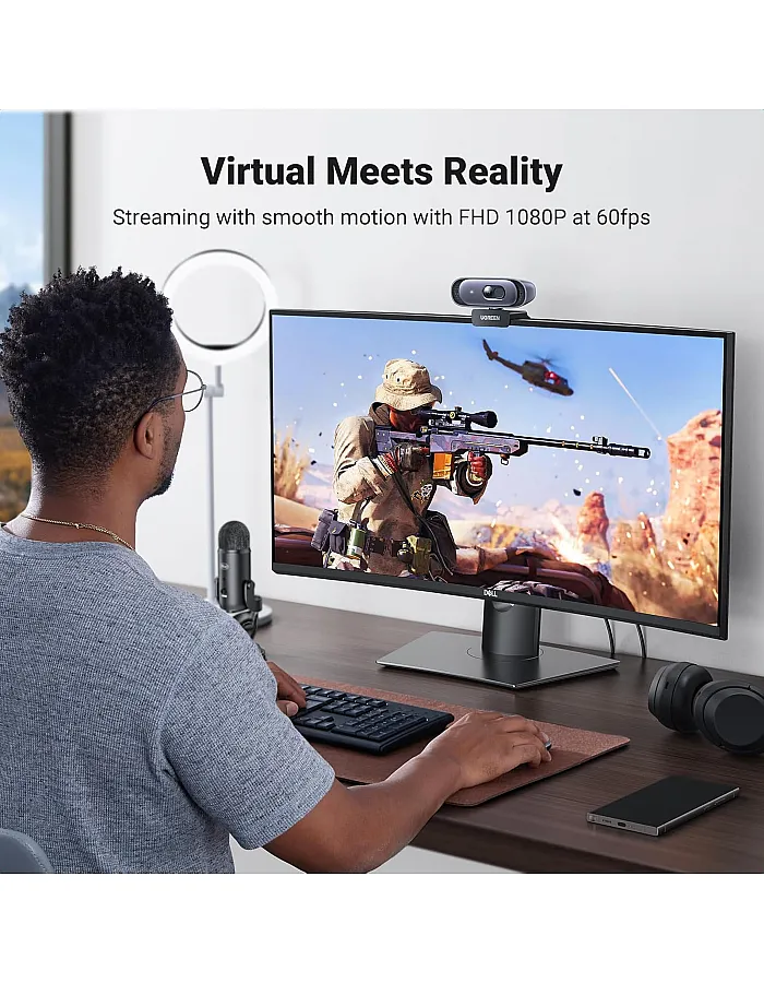 UGREEN Webcam 2K 30FPS Full HD, Webcam with Dual Microphone, 91° Field of View, Privacy Protection, Auto Focus, Automatic Light Correction, Stereo Sound, Plug & Play, PC Camera for Windows MacOS