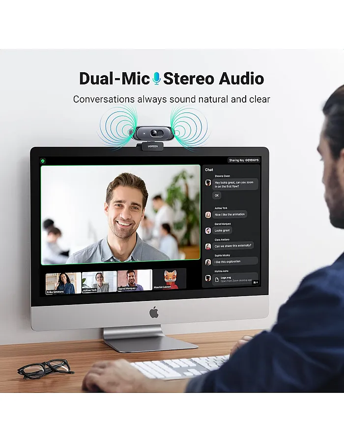 UGREEN Webcam 2K 30FPS Full HD, Webcam with Dual Microphone, 91° Field of View, Privacy Protection, Auto Focus, Automatic Light Correction, Stereo Sound, Plug & Play, PC Camera for Windows MacOS