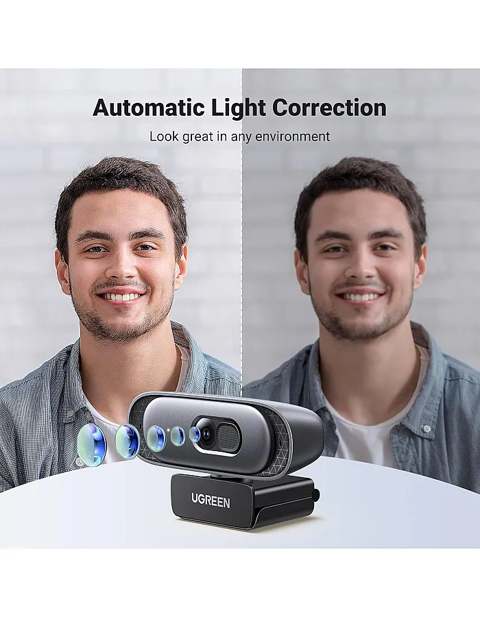 UGREEN Webcam 2K 30FPS Full HD, Webcam with Dual Microphone, 91° Field of View, Privacy Protection, Auto Focus, Automatic Light Correction, Stereo Sound, Plug & Play, PC Camera for Windows MacOS
