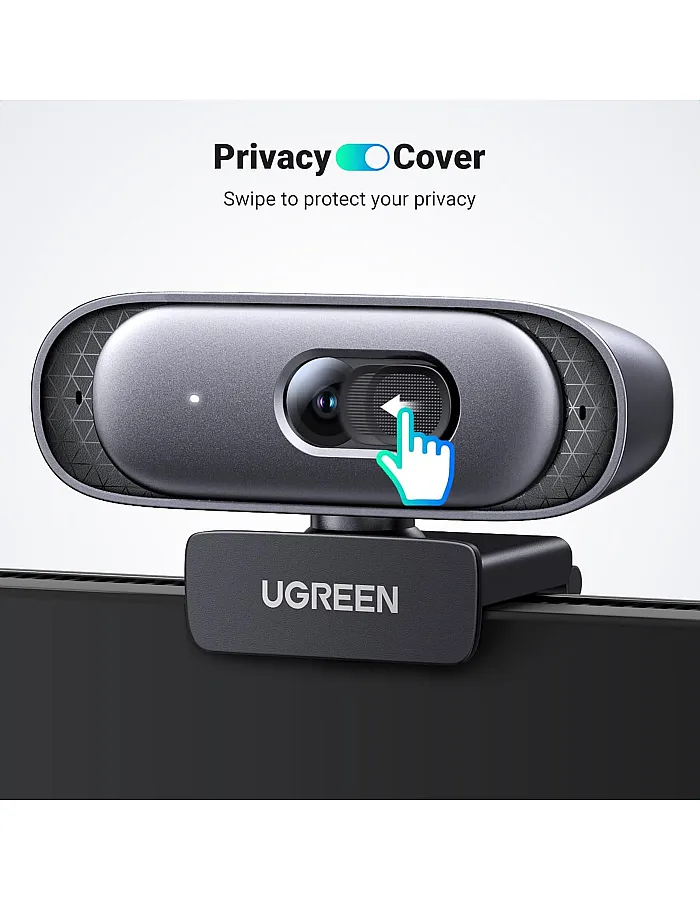 UGREEN Webcam 2K 30FPS Full HD, Webcam with Dual Microphone, 91° Field of View, Privacy Protection, Auto Focus, Automatic Light Correction, Stereo Sound, Plug & Play, PC Camera for Windows MacOS
