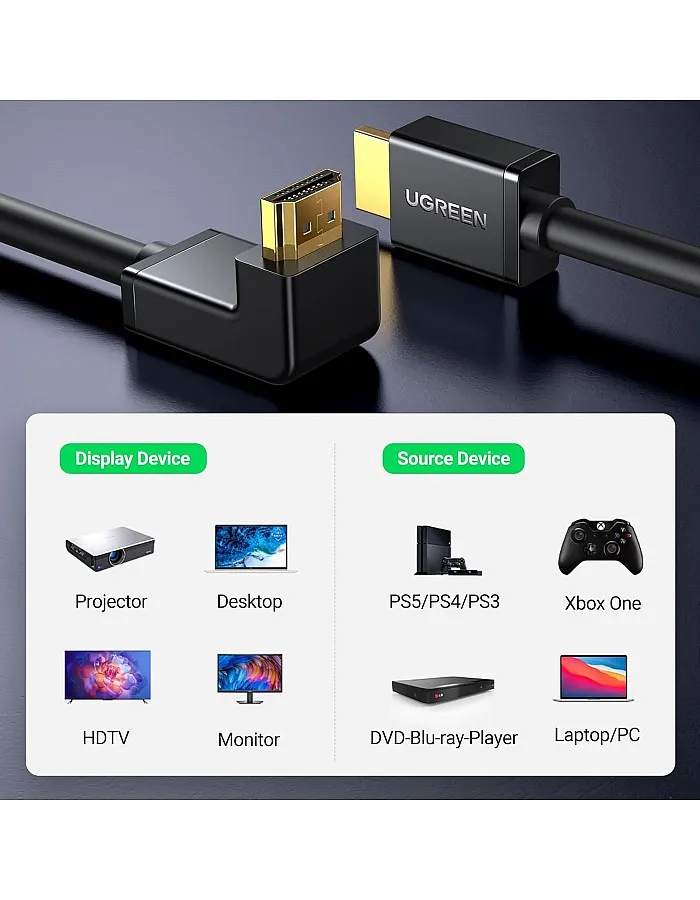 Ugreen HDMI Cable Right Angle 90 Degree 2M - HD103 - Black
