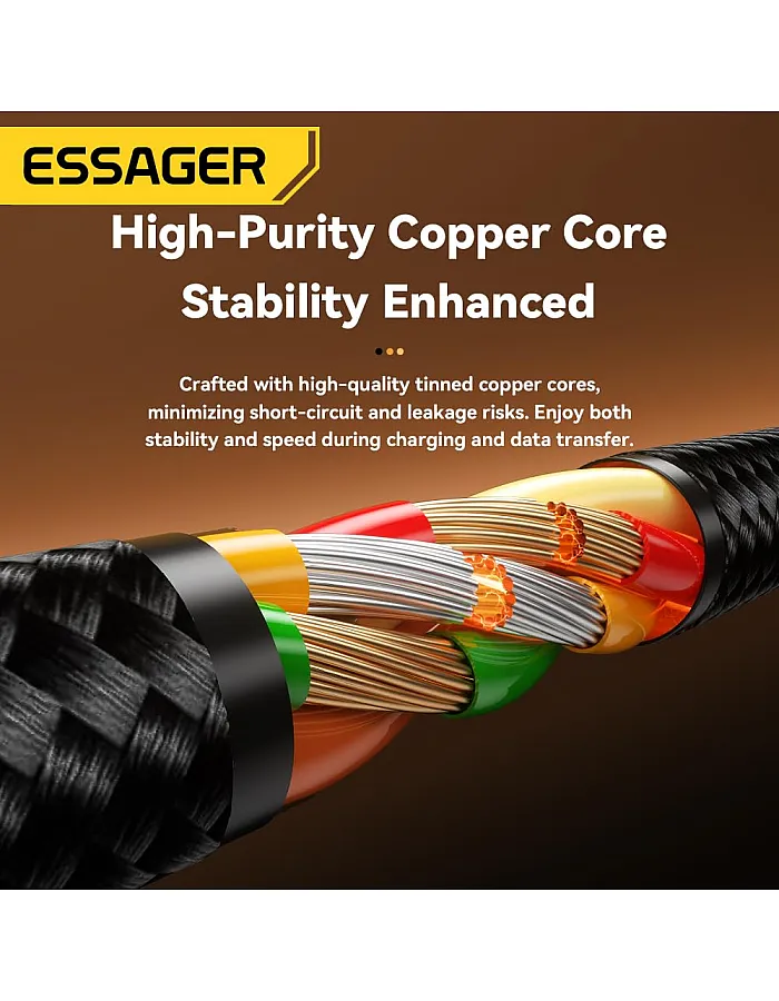 ESSAGER USB-A to USB-C + iPhone-Compatible Port Dual Connector Cable (3A Fast Charging) – Durable Nylon Braided – for iPhone, iPad, Samsung, Huawei & More (1 Meter)