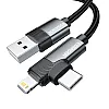 ESSAGER USB-A to USB-C + iPhone-Compatible Port Dual Connector Cable (3A Fast Charging) – Durable Nylon Braided – for iPhone, iPad, Samsung, Huawei & More (1 Meter)