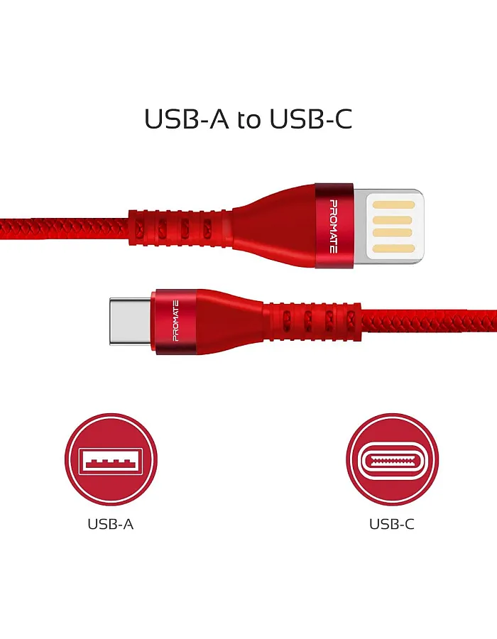 كابل USB-A الى USB-C عالي الجودة خالي من التشابك قابل للانعكاس للشحن ونقل البيانات بسرعة فائقة لجميع الاجهزة المدعومة بمنفذ وVigoray-C بروميت - 2 ا