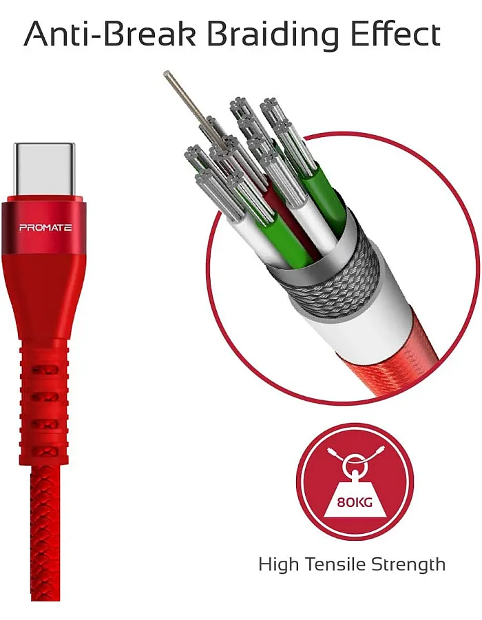 كابل USB-A الى USB-C عالي الجودة خالي من التشابك قابل للانعكاس للشحن ونقل البيانات بسرعة فائقة لجميع الاجهزة المدعومة بمنفذ وVigoray-C بروميت - 2 ا