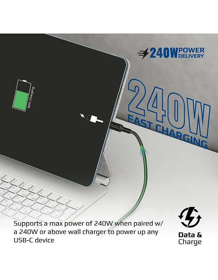 كيبل USB-C من بروميت فائق السرعة 240 واط لتوصيل الطاقة ثاندربولت 3 مع دعم شاشة 8K، مضفر ومغطى بالنايلون 100 سم وسرعة نقل 40 جيجابت في الثانية لجمي