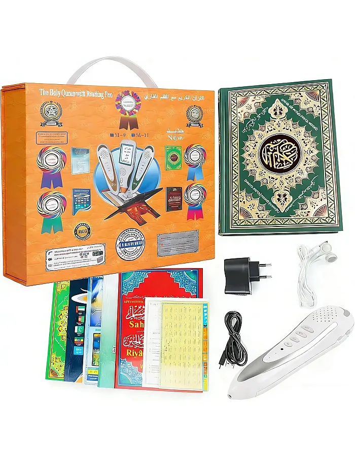 Quran Reading Pen, 16GB Electronic Reader Pen Word-by-Word Digital Rechargeable Holy Quran Recorder 25 Reciters and Languages 6 Books, Ramadan Gift for Kids Adults Orange